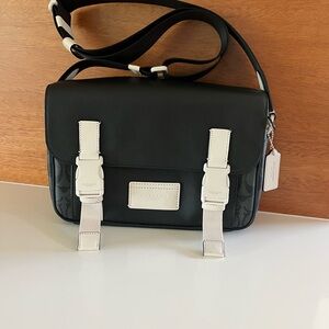 Coach Black and White Track crossbody in canvas and leather